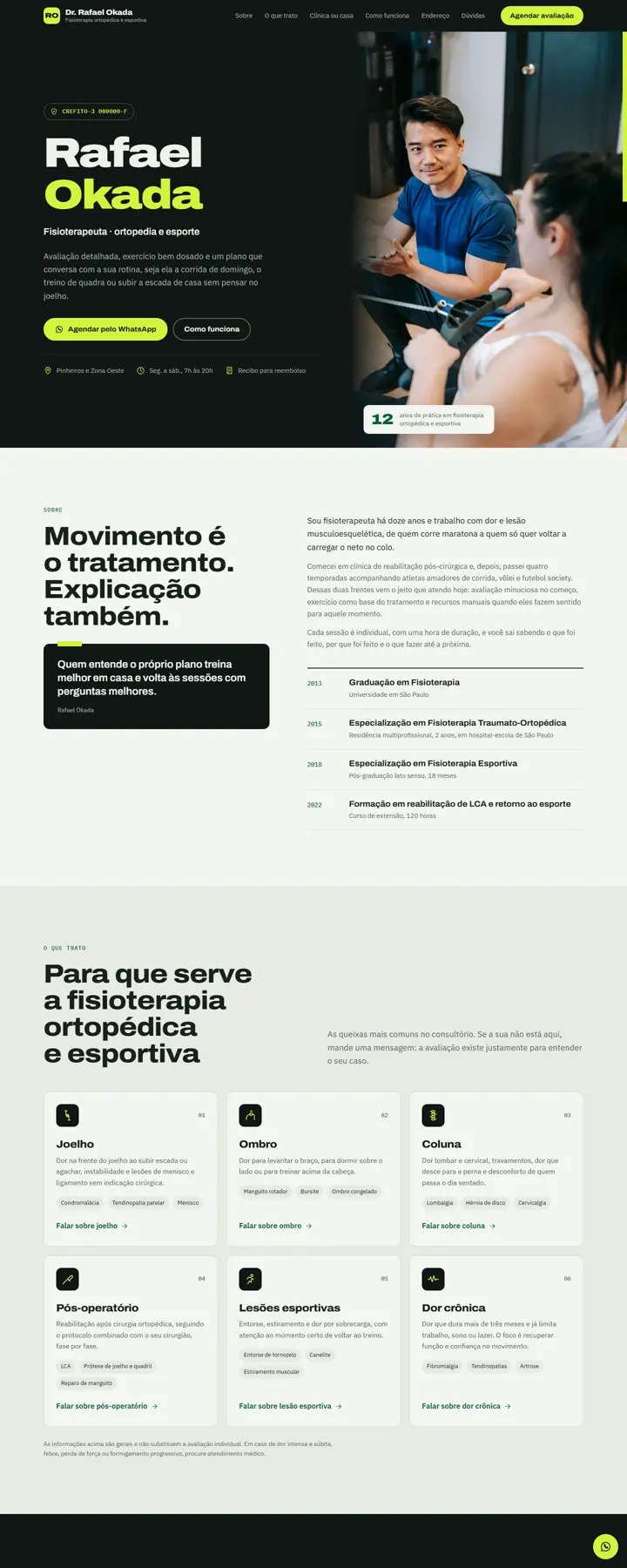 Página completa do site-modelo de fisioterapeuta