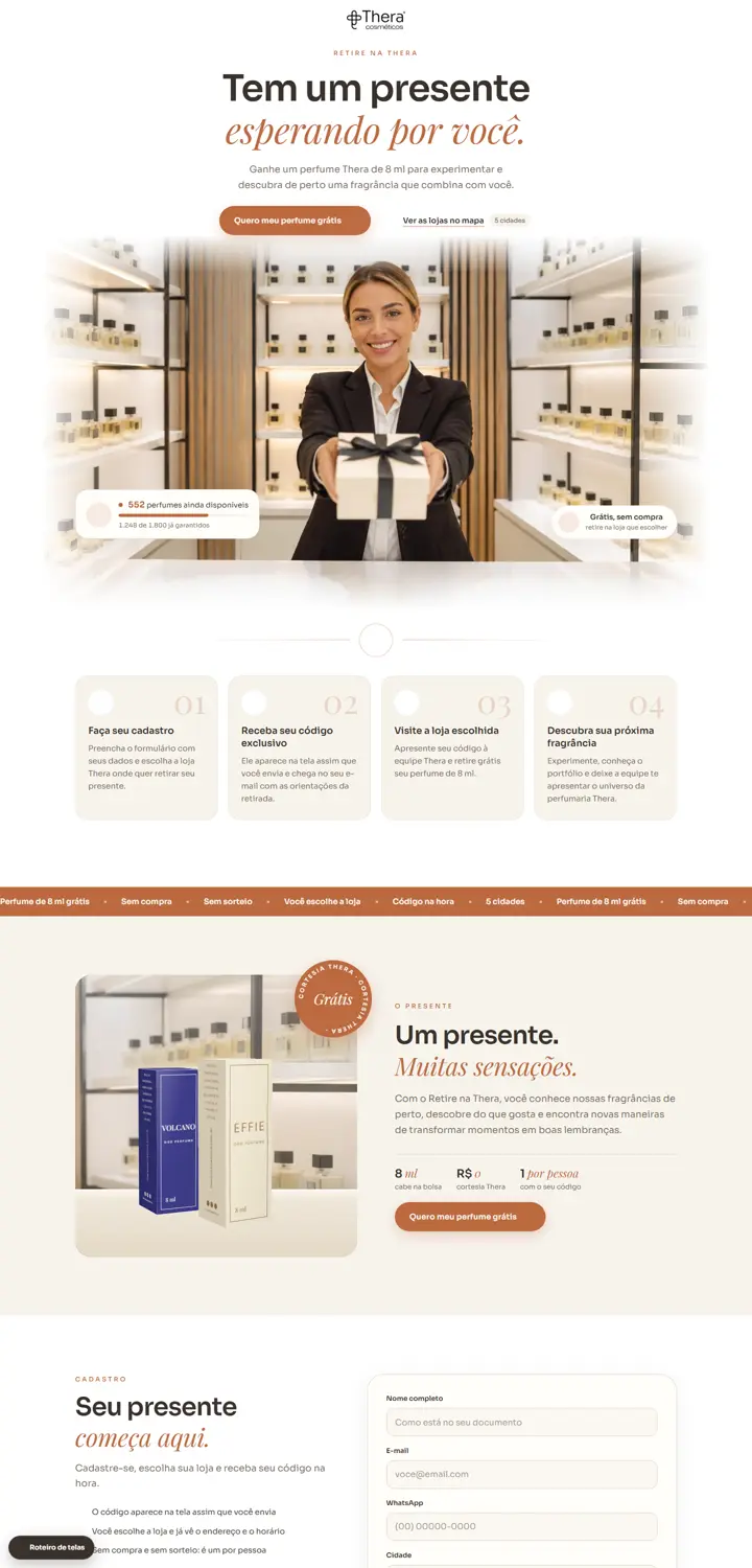 Landing page da campanha Retire na Thera