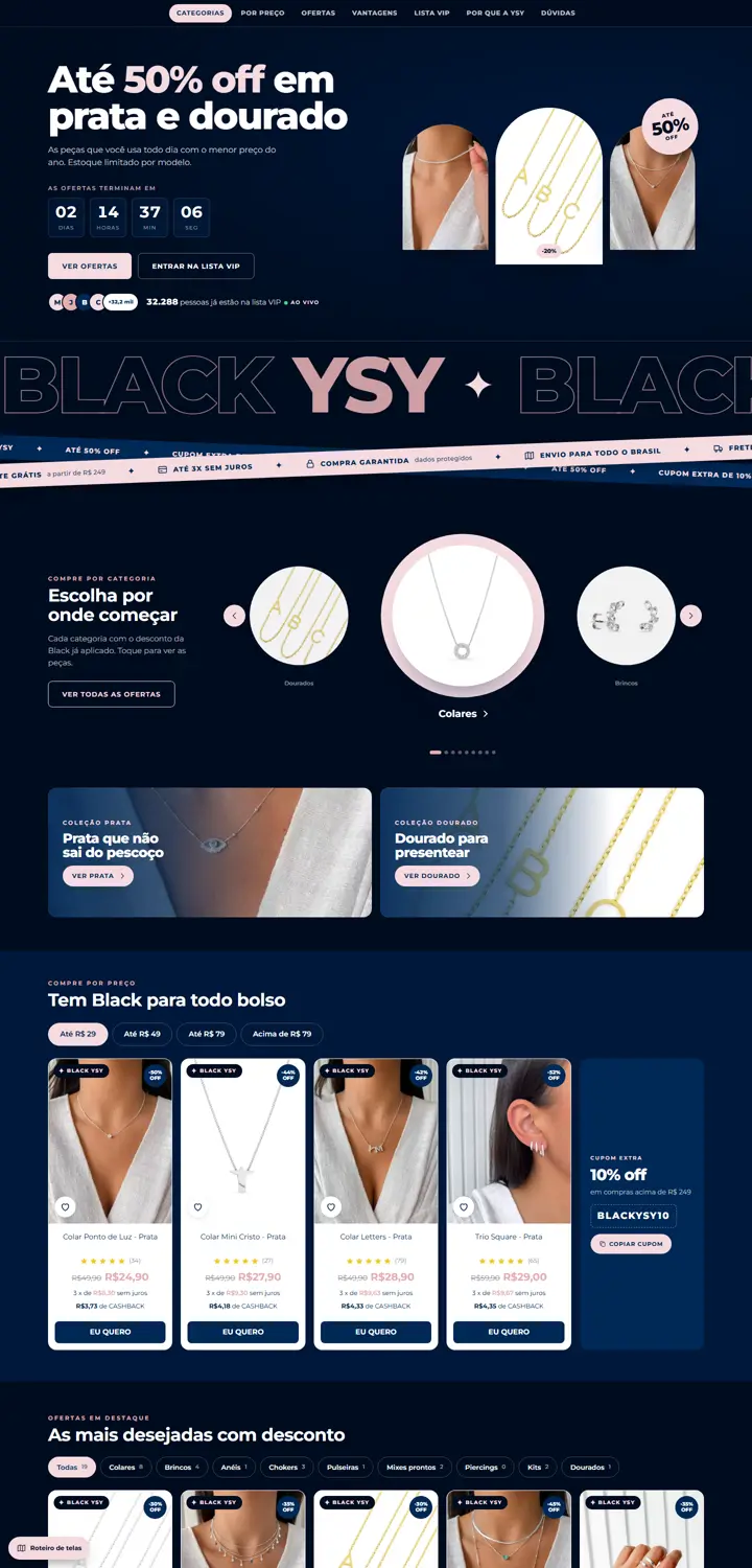 Landing page da campanha Black 2026 da YSY